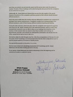 [VIDEO] - Goods worth 30 thousand pounds were stolen from us by Amjet Mahmood from Birmingham.  He lies that our products are defective showing deliveries from other companies!  - Polish furniture makers alerted